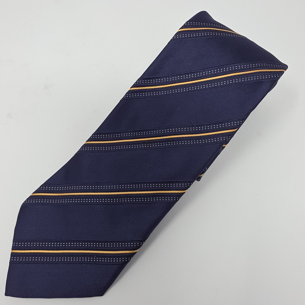 Italo Ferretti Classic Necktie‎ Mens Navy Blue Gold Striped 60" Long Designer